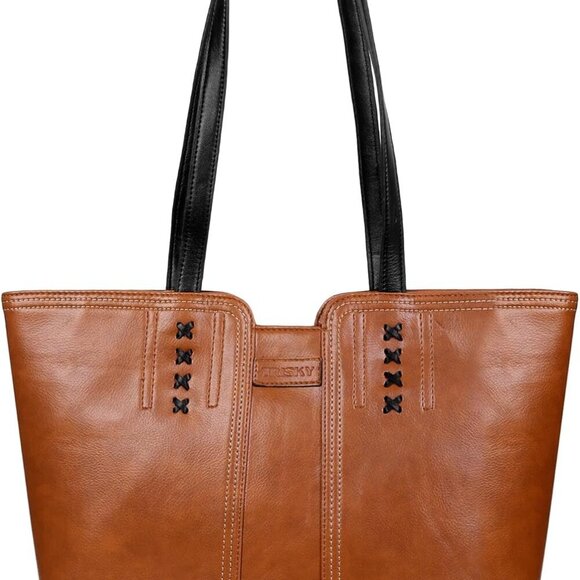 Large Faux Leather Tote Bag Women Satchel Shoulder Purse with Zipper - Picture 1 of 5